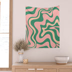 Liquid Swirl Abstract Pattern Pink Blush Green  Wall Tapestry Gallery Image 2