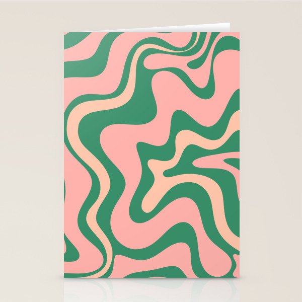 Liquid Swirl Abstract Pattern Pink Blush Green  Stationery Card Gallery Image 1