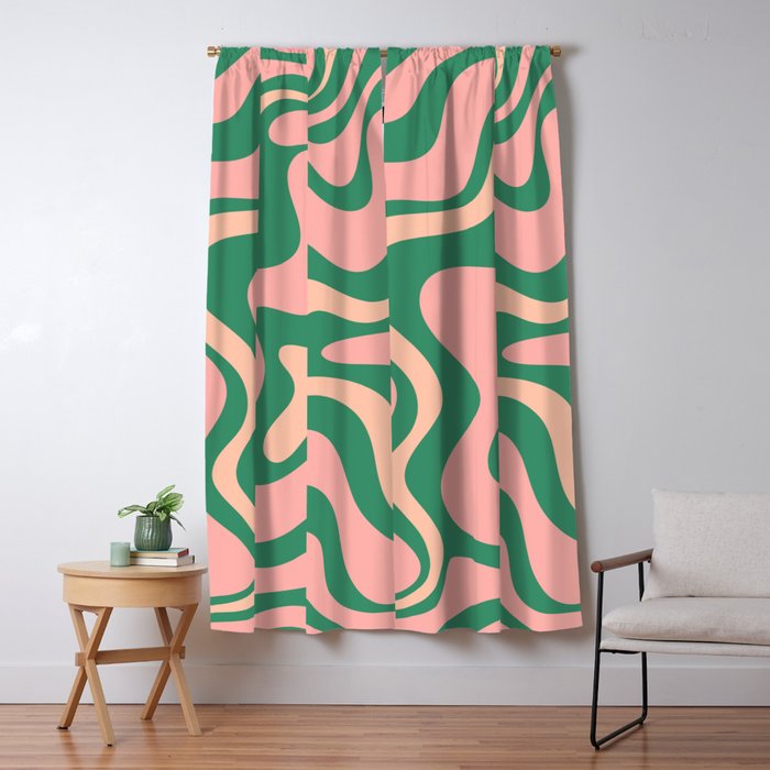 Liquid Swirl Abstract Pattern Pink Blush Green  Window Curtain Gallery Image 1