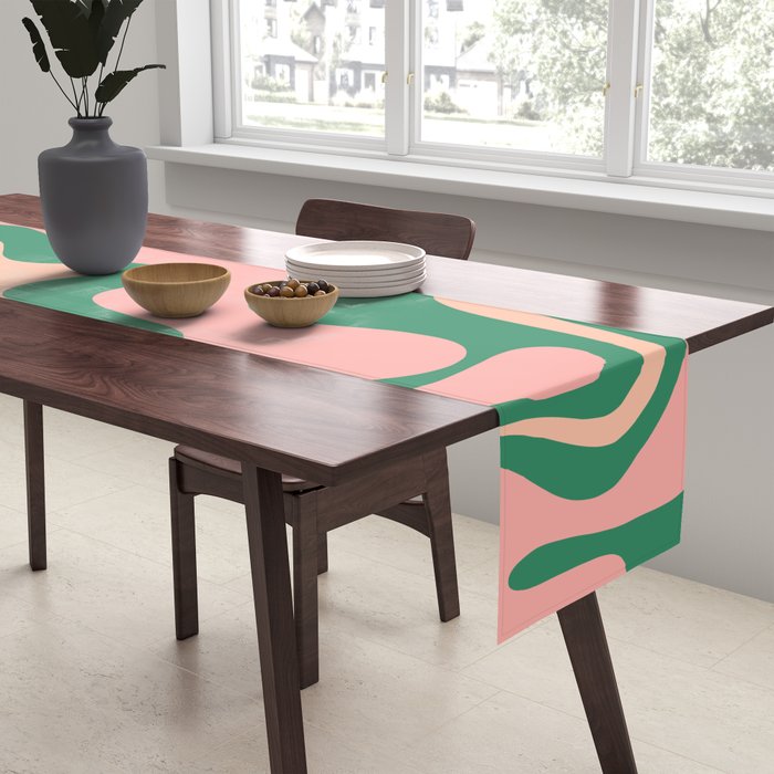 Liquid Swirl Abstract Pattern Pink Blush Green  Table Runner Gallery Image 2