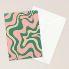 Liquid Swirl Abstract Pattern Pink Blush Green  Stationery Card Gallery Image 2