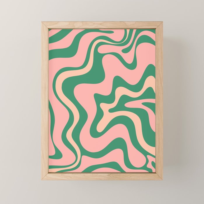 Liquid Swirl Abstract Pattern Pink Blush Green  Mini Art Print Gallery Image 1