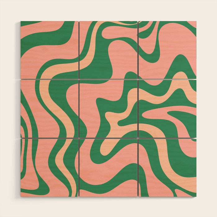 Liquid Swirl Abstract Pattern Pink Blush Green  Wood Wall Art Gallery Image 1