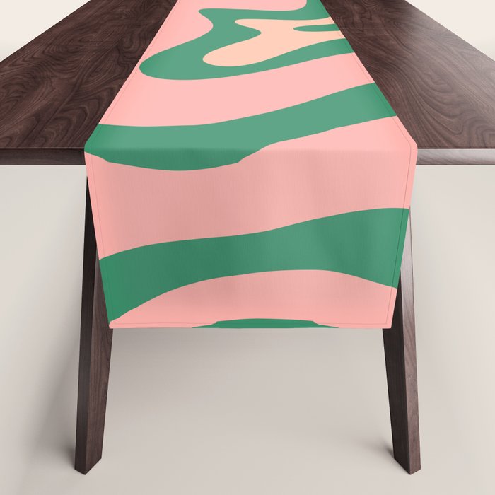 Liquid Swirl Abstract Pattern Pink Blush Green  Table Runner Gallery Image 1
