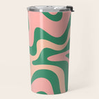 Liquid Swirl Abstract Pattern Pink Blush Green  Travel Mug Gallery Image 2