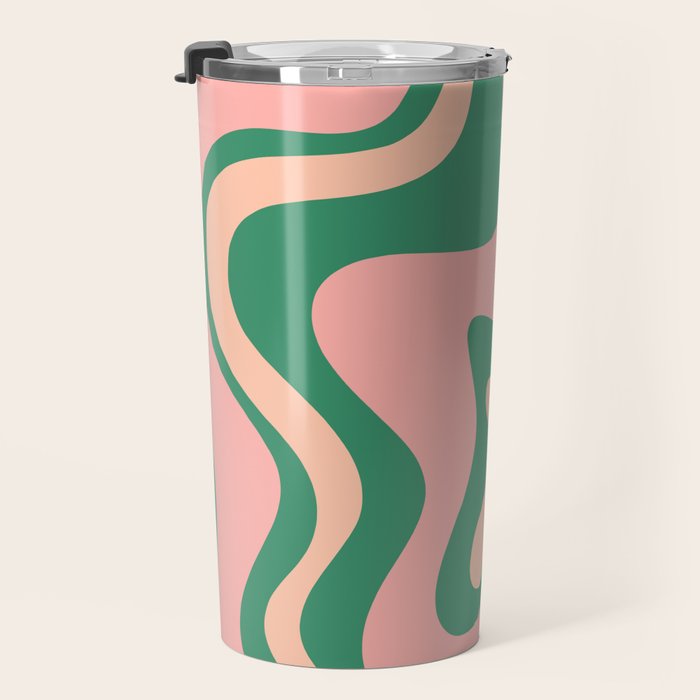 Liquid Swirl Abstract Pattern Pink Blush Green  Travel Mug Gallery Image 3