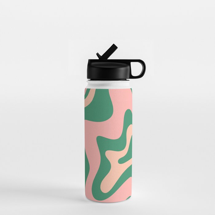 Liquid Swirl Abstract Pattern Pink Blush Green  Water Bottle Gallery Image 1