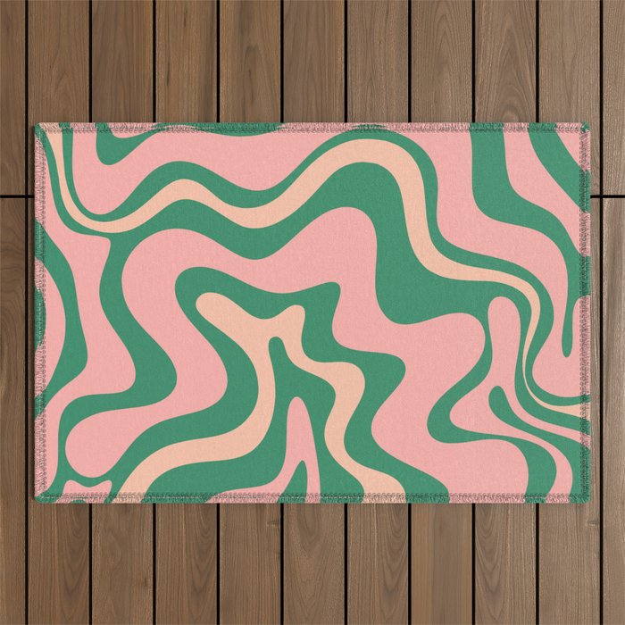 Liquid Swirl Abstract Pattern Pink Blush Green  Outdoor Rug Gallery Image 1
