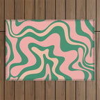 Liquid Swirl Abstract Pattern Pink Blush Green  Outdoor Rug Gallery Image 1