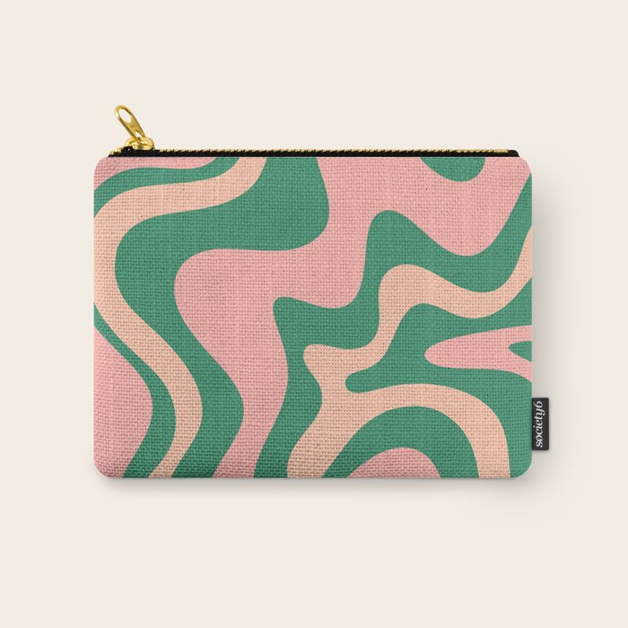 Liquid Swirl Abstract Pattern Pink Blush Green  Carry All Pouch Gallery Image 1