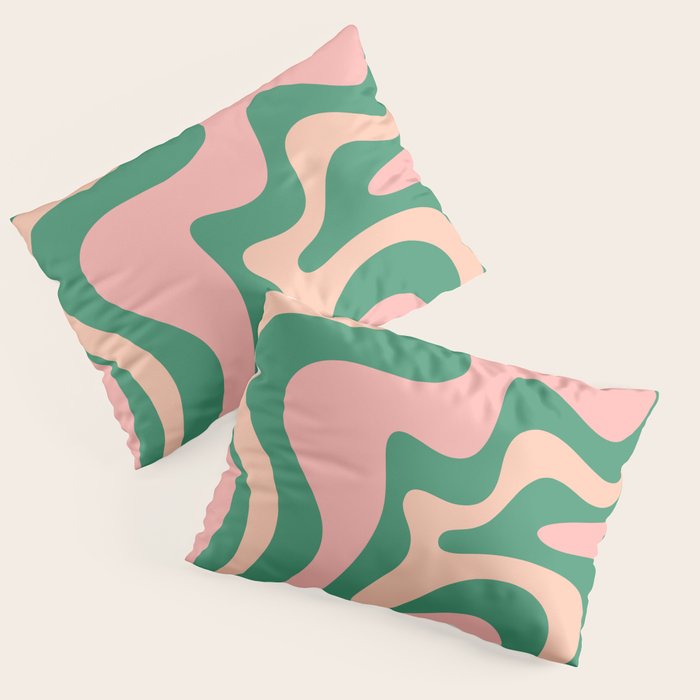 Liquid Swirl Abstract Pattern Pink Blush Green  Pillow Sham Gallery Image 1