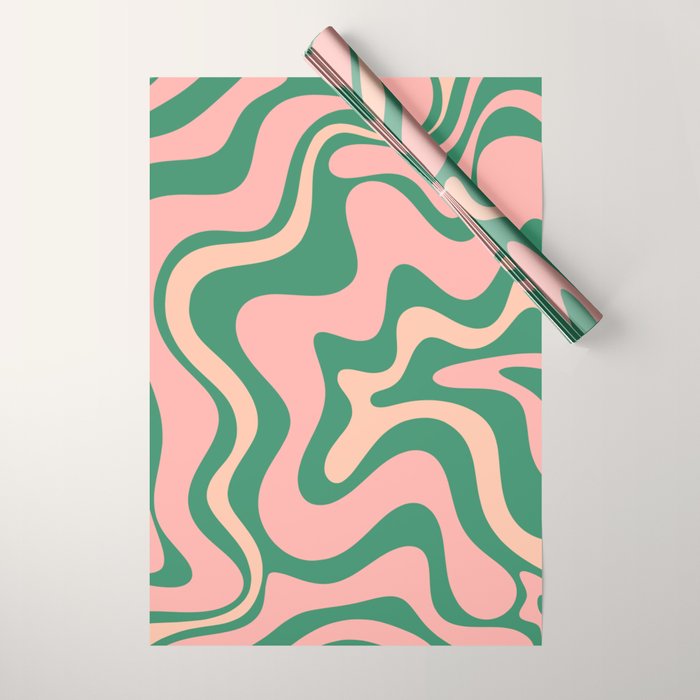 Liquid Swirl Abstract Pattern Pink Blush Green  Wrapping Paper Gallery Image 1