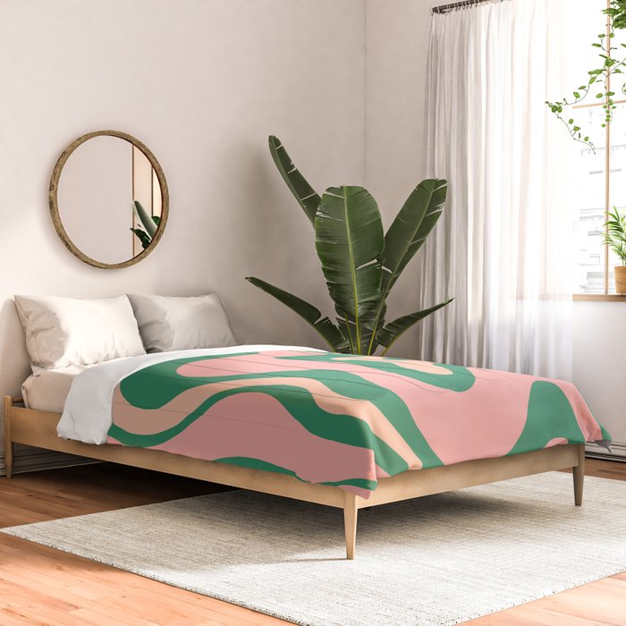 Liquid Swirl Abstract Pattern Pink Blush Green  Comforter Gallery Image 2