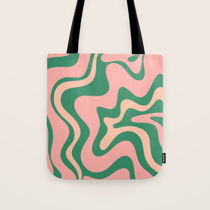 Liquid Swirl Abstract Pattern Pink Blush Green  Tote Bag Gallery Image 1