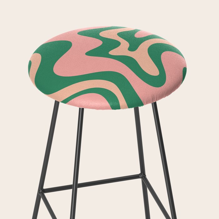 Liquid Swirl Abstract Pattern Pink Blush Green  Stool Gallery Image 2