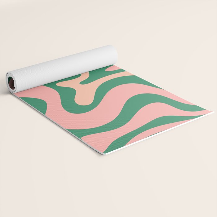 Liquid Swirl Abstract Pattern Pink Blush Green  Yoga Mat Gallery Image 2