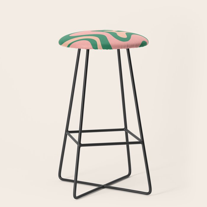 Liquid Swirl Abstract Pattern Pink Blush Green  Stool Gallery Image 1
