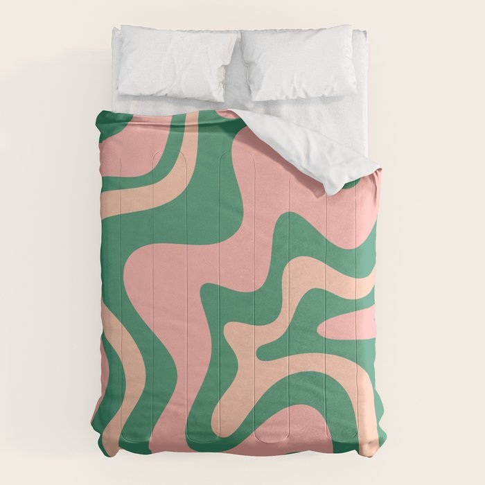 Liquid Swirl Abstract Pattern Pink Blush Green  Comforter Gallery Image 6