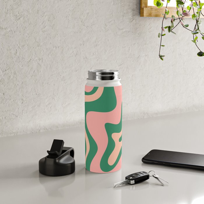 Liquid Swirl Abstract Pattern Pink Blush Green  Water Bottle Gallery Image 4