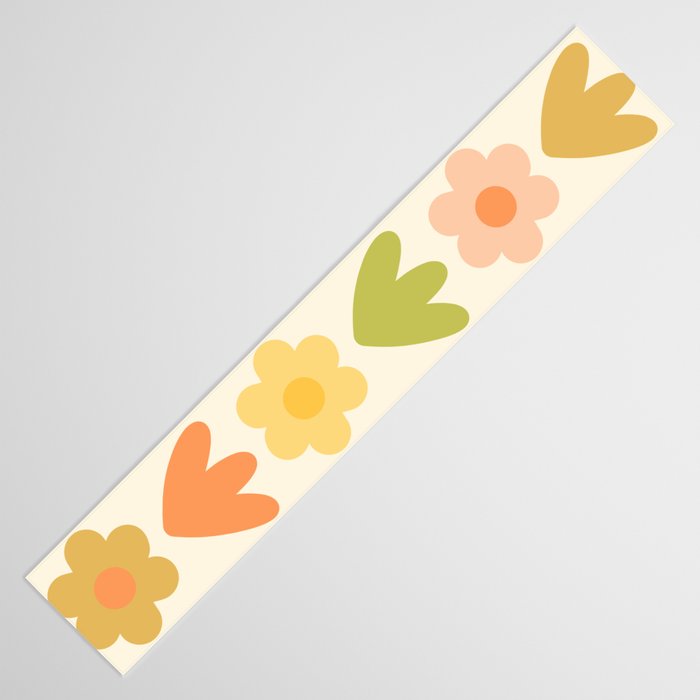 Scandi Floral Grid Retro Flower Pattern in Green Blush Yellow Cream Table Runner Gallery Image 3