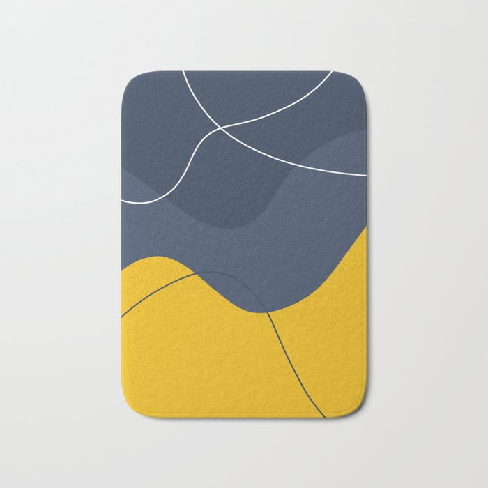 Abstract Organic Shapes Navy Blue and Yellow Bath Mat Gallery Image 1