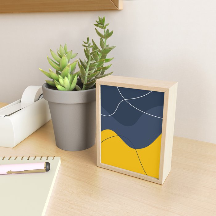 Abstract Organic Shapes Navy Blue and Yellow Mini Art Print Gallery Image 2