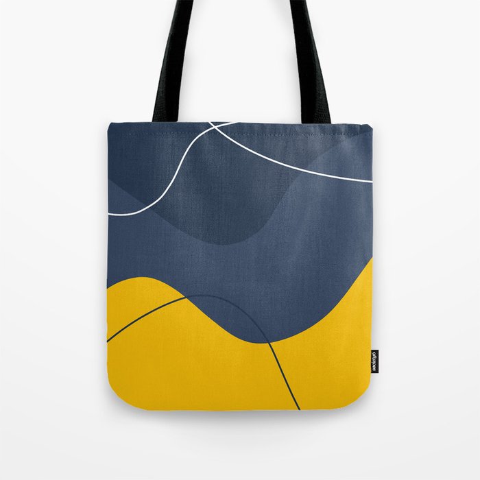 Abstract Organic Shapes Navy Blue and Yellow Tote Bag Gallery Image 1