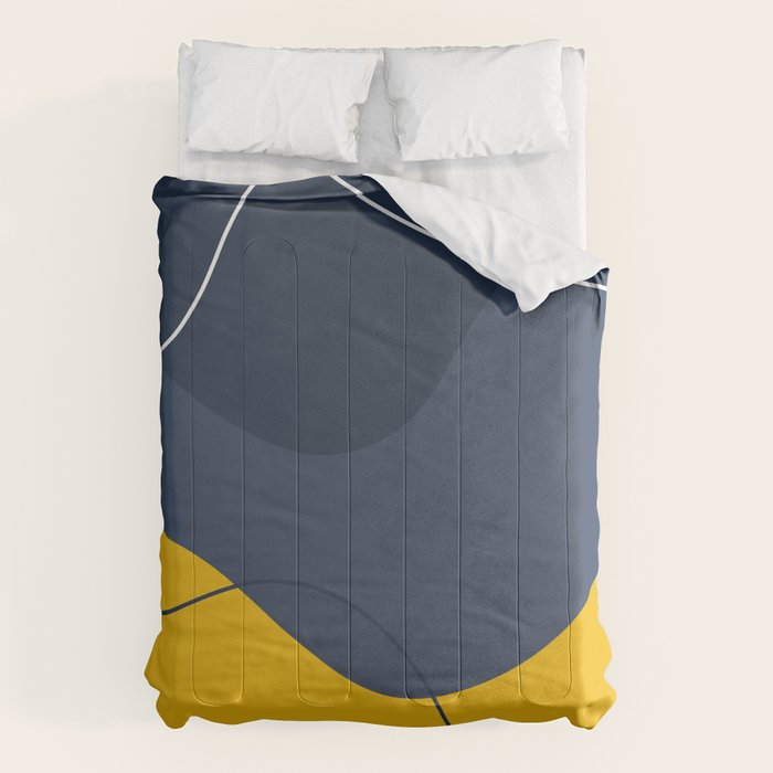 Abstract Organic Shapes Navy Blue and Yellow Comforter Gallery Image 6