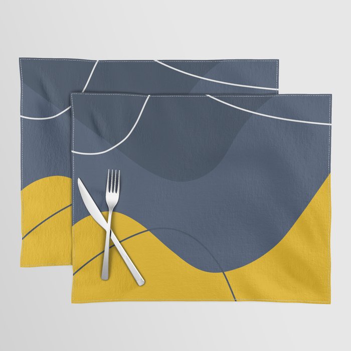 Abstract Organic Shapes Navy Blue and Yellow Placemat Gallery Image 1