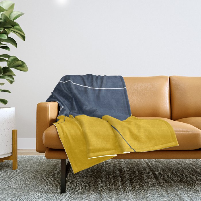 Abstract Organic Shapes Navy Blue and Yellow Throw Blanket Gallery Image 1