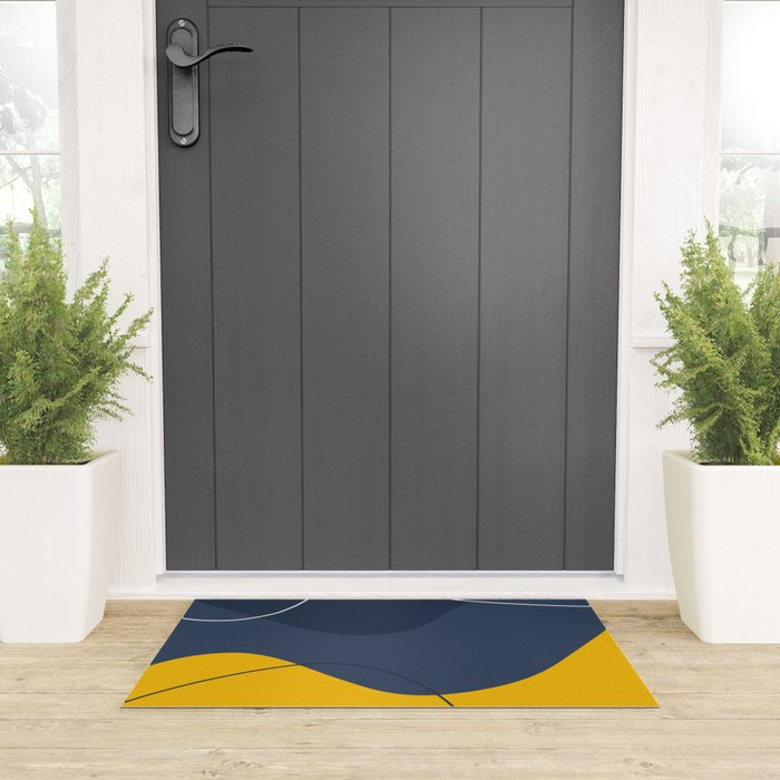 Abstract Organic Shapes Navy Blue and Yellow Welcome Mat Gallery Image 3