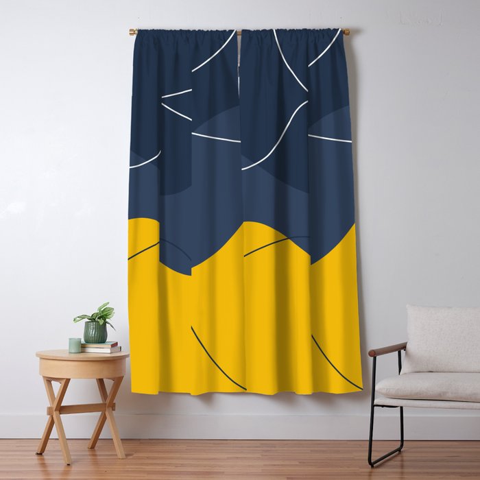 Abstract Organic Shapes Navy Blue and Yellow Window Curtain Gallery Image 5
