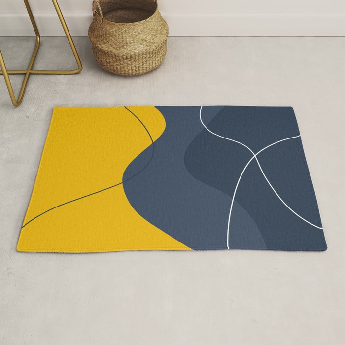 Abstract Organic Shapes Navy Blue and Yellow Rug Gallery Image 1