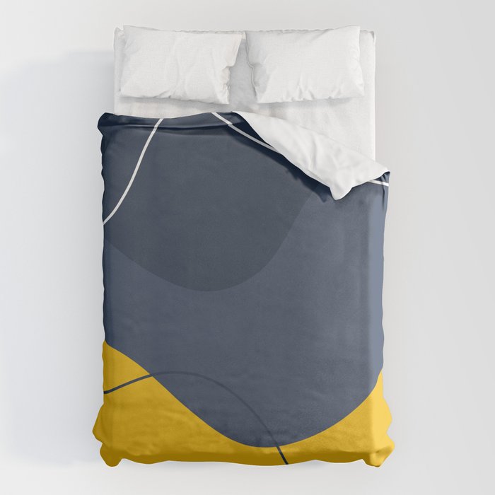 Abstract Organic Shapes Navy Blue and Yellow Duvet Cover Gallery Image 1
