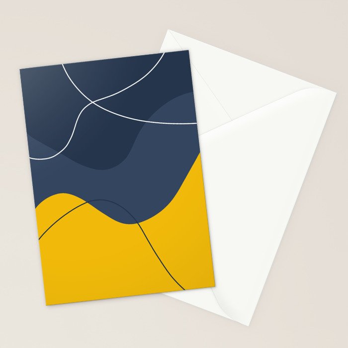 Abstract Organic Shapes Navy Blue and Yellow Stationery Card Gallery Image 2