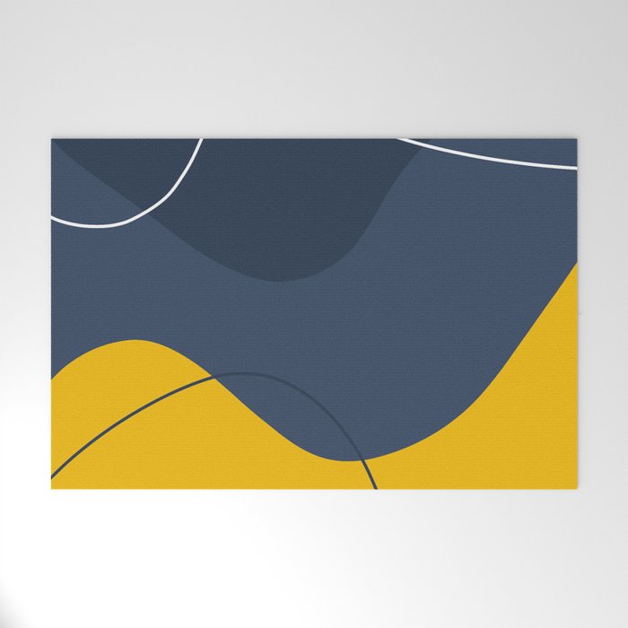 Abstract Organic Shapes Navy Blue and Yellow Welcome Mat Gallery Image 1