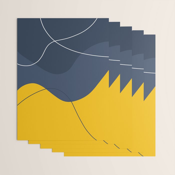 Abstract Organic Shapes Navy Blue and Yellow Wrapping Paper Gallery Image 3