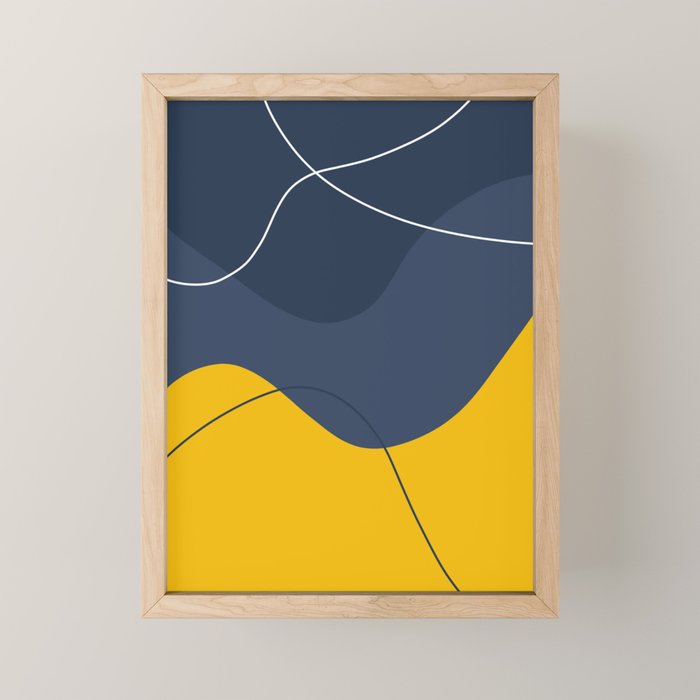 Abstract Organic Shapes Navy Blue and Yellow Mini Art Print Gallery Image 1