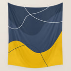 Abstract Organic Shapes Navy Blue and Yellow Wall Tapestry Gallery Image 4