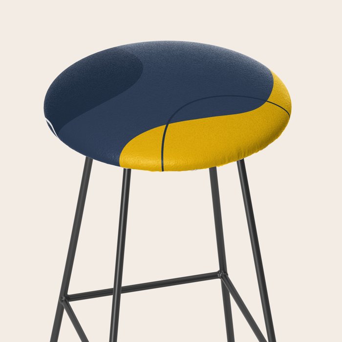 Abstract Organic Shapes Navy Blue and Yellow Stool Gallery Image 2