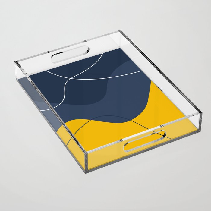 Abstract Organic Shapes Navy Blue and Yellow Acrylic Tray Gallery Image 1