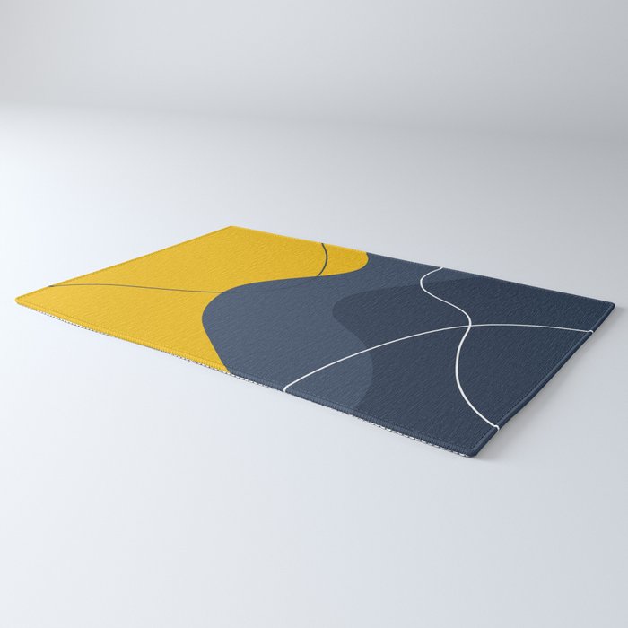 Abstract Organic Shapes Navy Blue and Yellow Rug Gallery Image 3