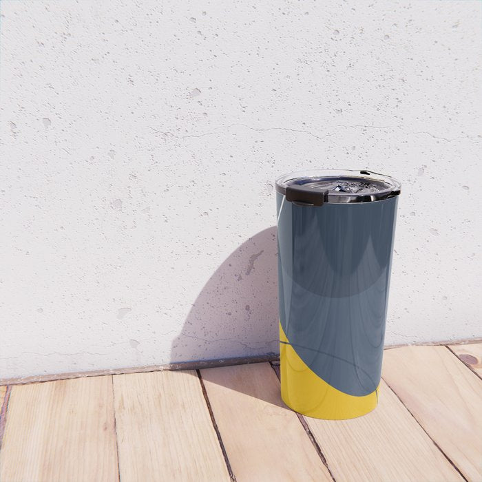 Abstract Organic Shapes Navy Blue and Yellow Travel Mug Gallery Image 4