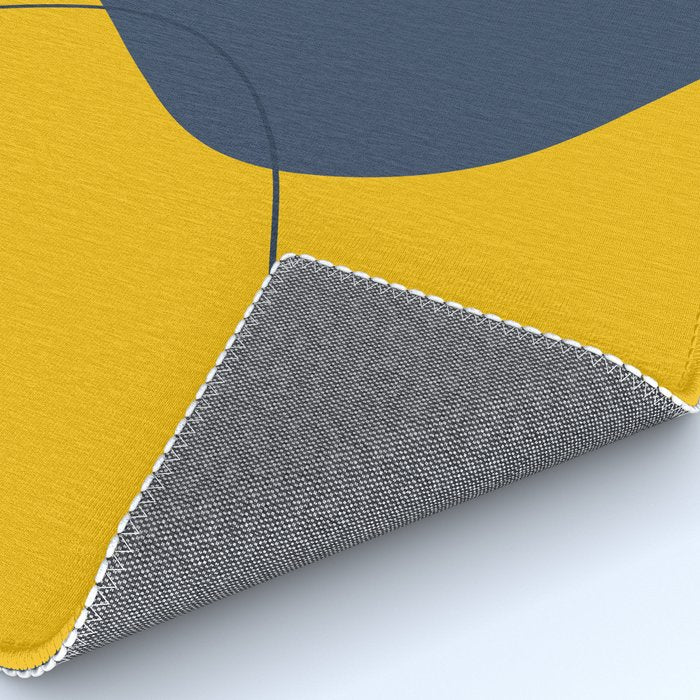 Abstract Organic Shapes Navy Blue and Yellow Rug Gallery Image 4