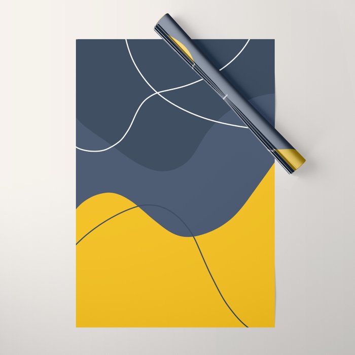 Abstract Organic Shapes Navy Blue and Yellow Wrapping Paper Gallery Image 1