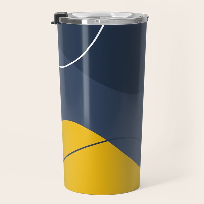 Abstract Organic Shapes Navy Blue and Yellow Travel Mug Gallery Image 3
