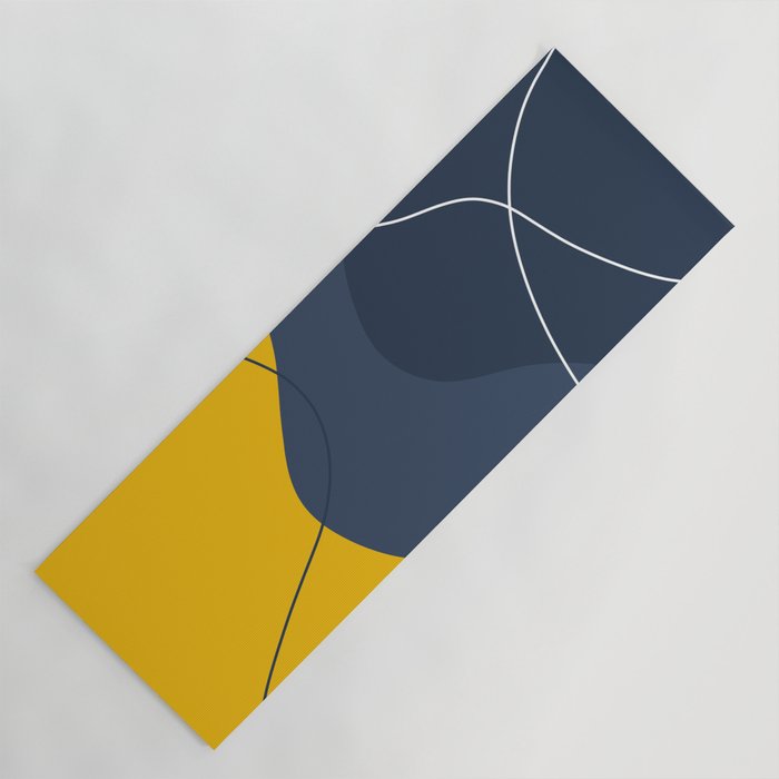 Abstract Organic Shapes Navy Blue and Yellow Yoga Mat Gallery Image 1