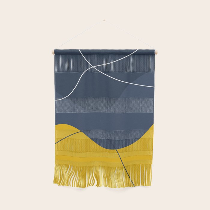 Abstract Organic Shapes Navy Blue and Yellow Wall Hanging Gallery Image 1