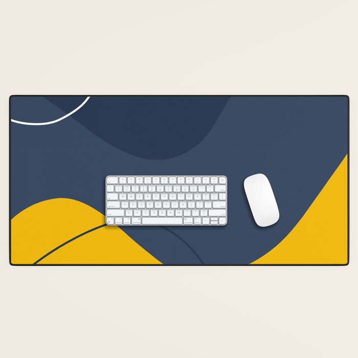 Abstract Organic Shapes Navy Blue and Yellow Desk Mat Gallery Image 1