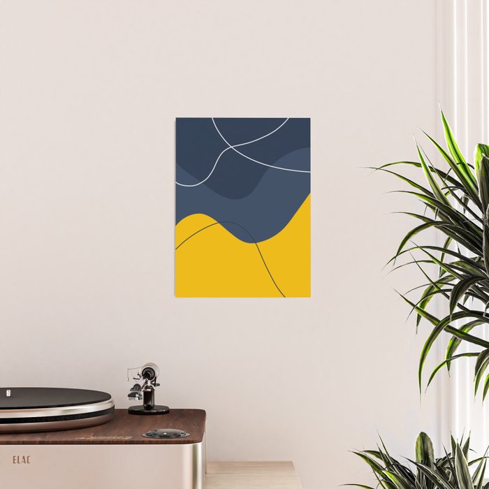 Abstract Organic Shapes Navy Blue and Yellow Poster Gallery Image 2